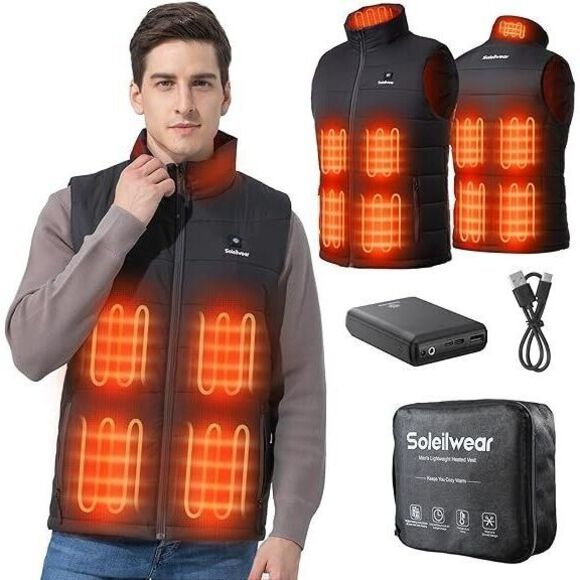 Soleilwear NM-BY001 Men's Sz 2XL Black Lightweight Rechargeable Heated Vest - Picture 3 of 8